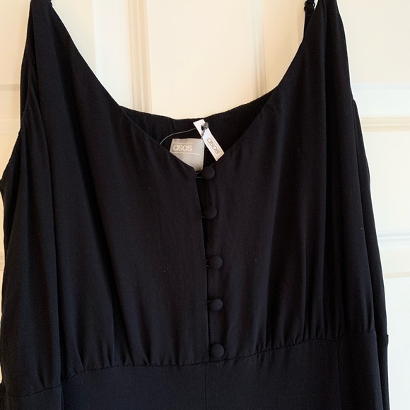NWT ASOS Curve Size 14 black long dress, adjustable straps, button details - Picture 3 of 8